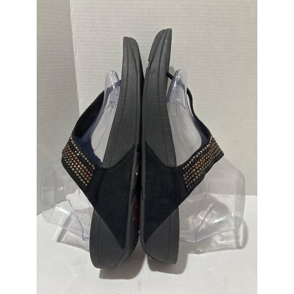FitFlop Women Size 11 Black Strobe Luxe Toe Thong Sandals Multi Rhinestones - Picture 4 of 6